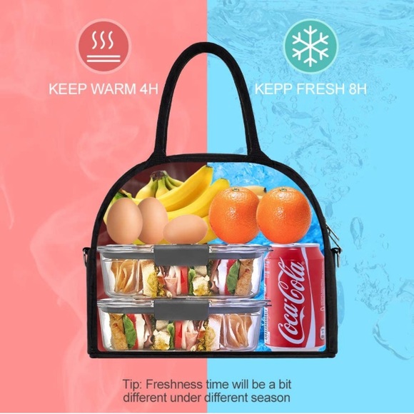 Midnight Black Reusable Insulated Lunch Box Organizer/ Adjustable Shoulder Strap - Picture 4 of 7